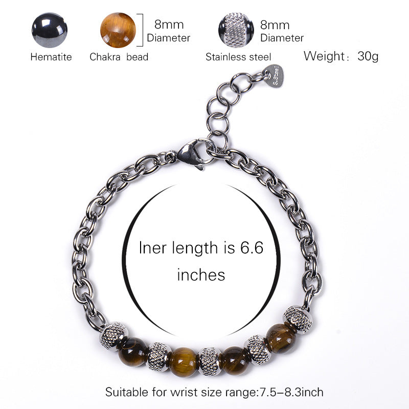 Wholesale Stainless Steel Natural Stone Beaded Men's Bracelet